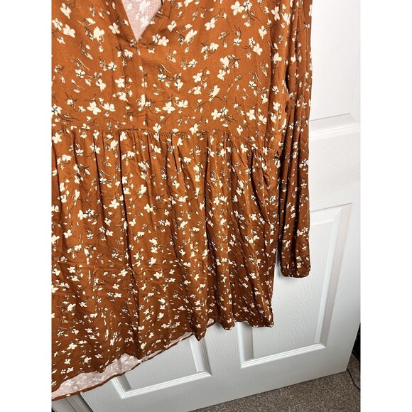 Tentree Willows Collared Tiered Long Sleeve Floral Dress Toffee Orange Sz L NWT - Picture 7 of 12